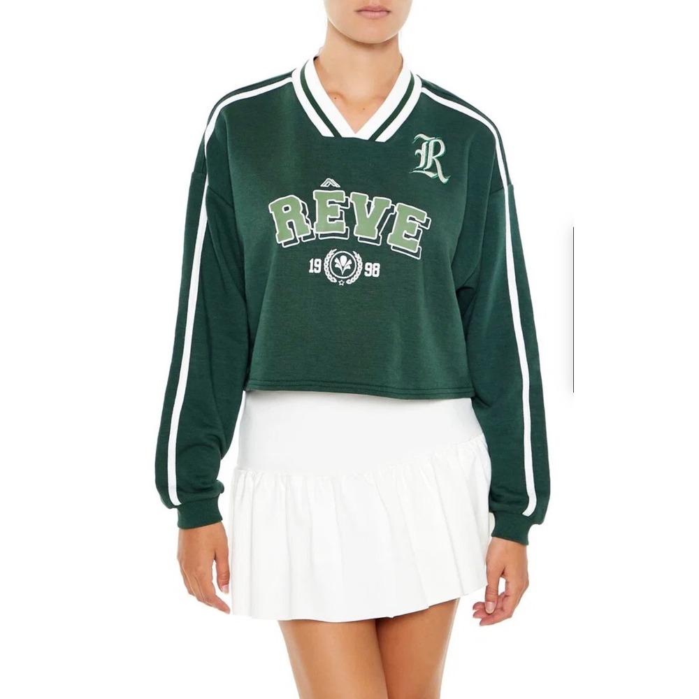 Lazy Sunday Womens Green Reve 1998 Cropped Collegiate Sweatshirt M 09845JFT752